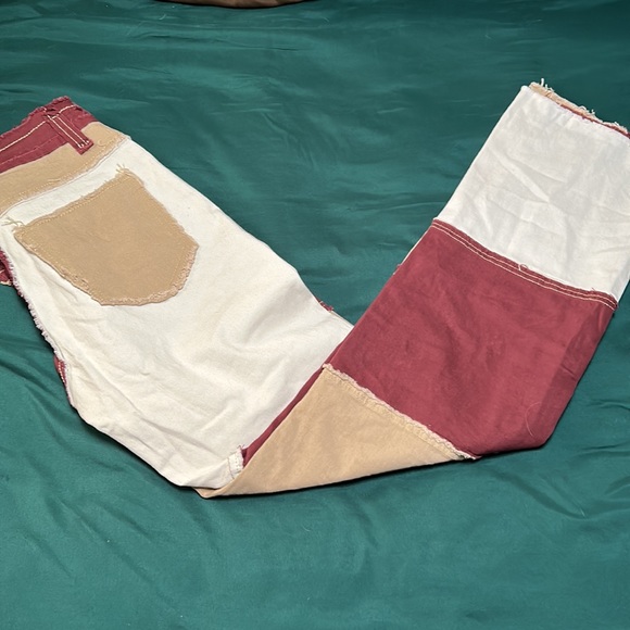 Patchwork Red And Tan Pants - Picture 2 of 5